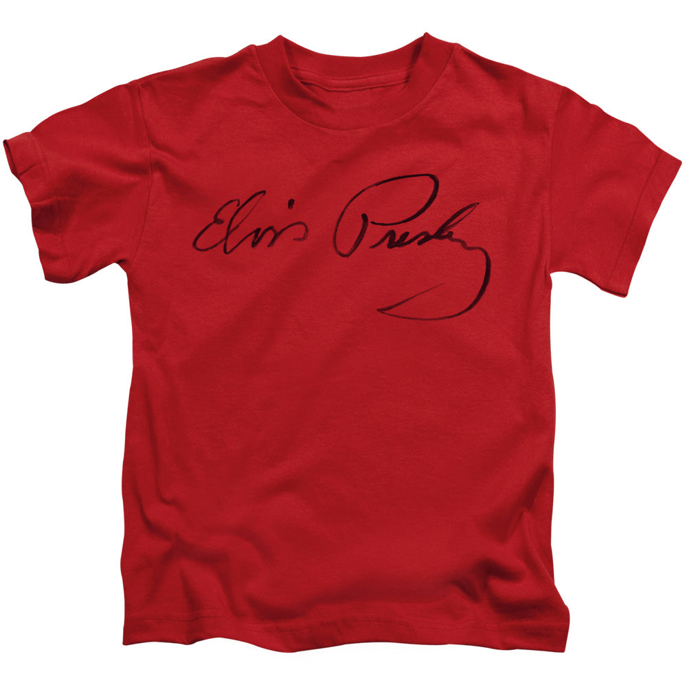Elvis Presley Signature Sketch Juvenile Kids Youth T Shirt Red 