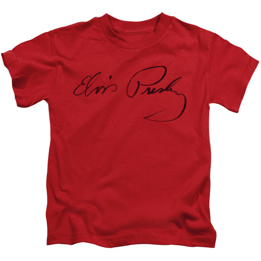 Elvis Presley Signature Sketch Juvenile Kids Youth T Shirt Red 