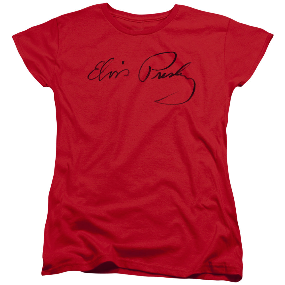 Elvis Presley Signature Sketch Womens T Shirt Red