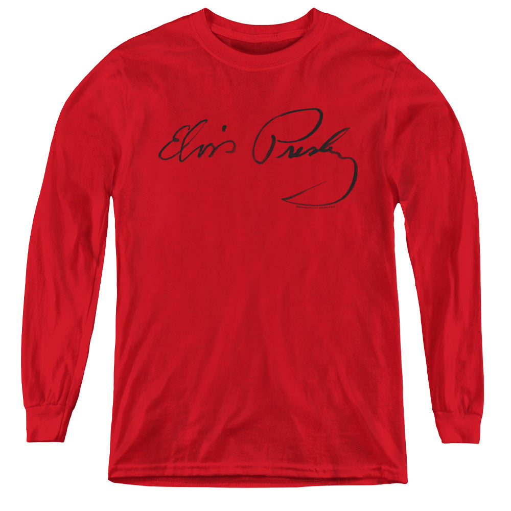 Elvis Presley Signature Sketch Long Sleeve Kids Youth T Shirt Red