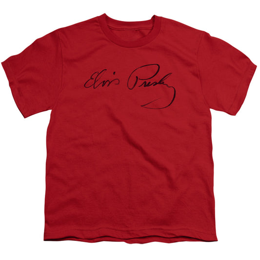 Elvis Presley Signature Sketch Kids Youth T Shirt Red