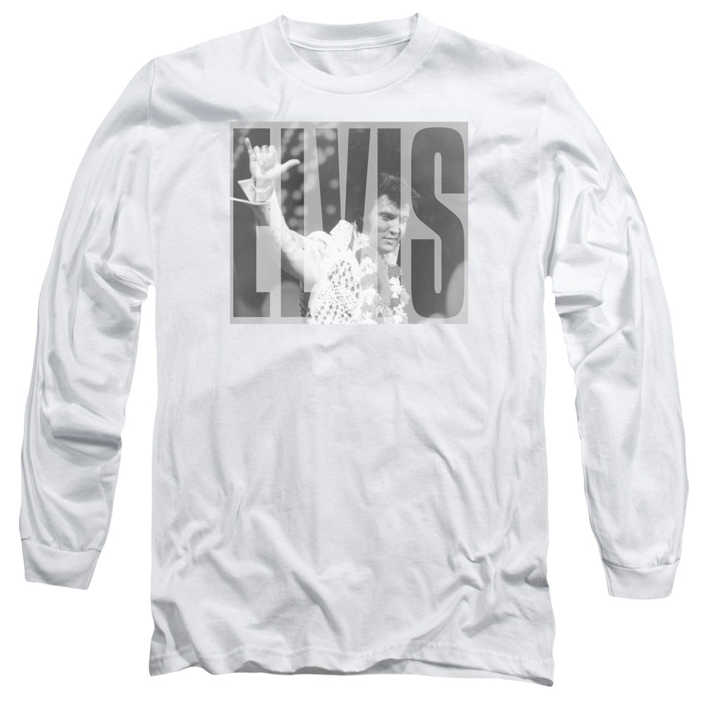 Elvis Presley Aloha Gray Mens Long Sleeve Shirt White