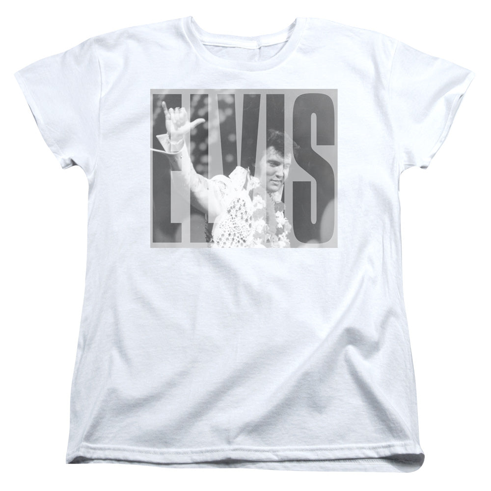 Elvis Presley Aloha Gray Womens T Shirt White