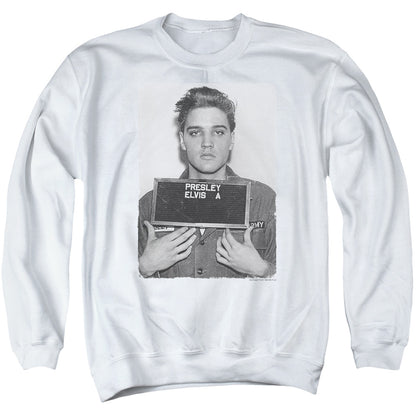 Elvis Presley Army Mug Shot Mens Crewneck Sweatshirt White