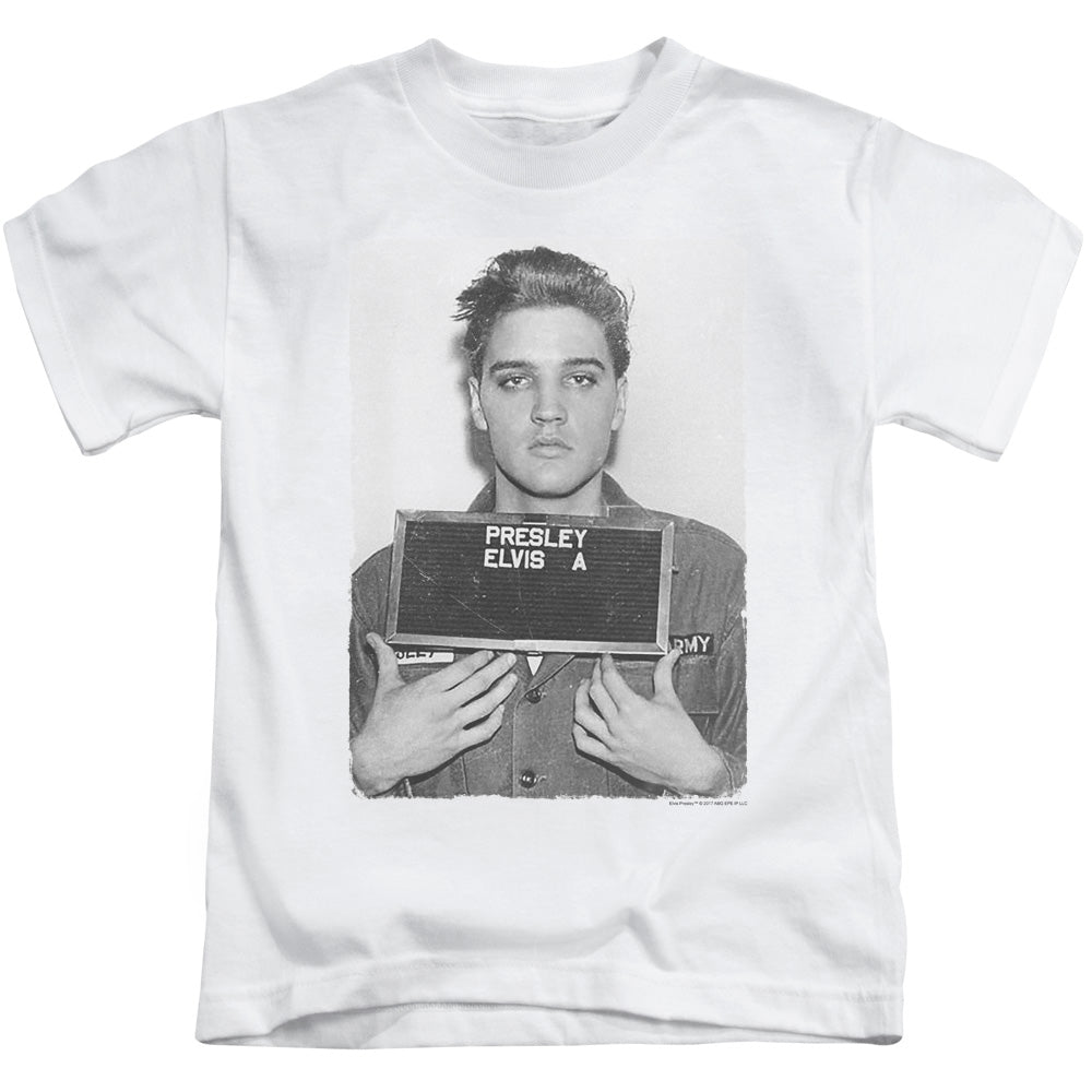 Elvis Presley Army Mug Shot Juvenile Kids Youth T Shirt White 