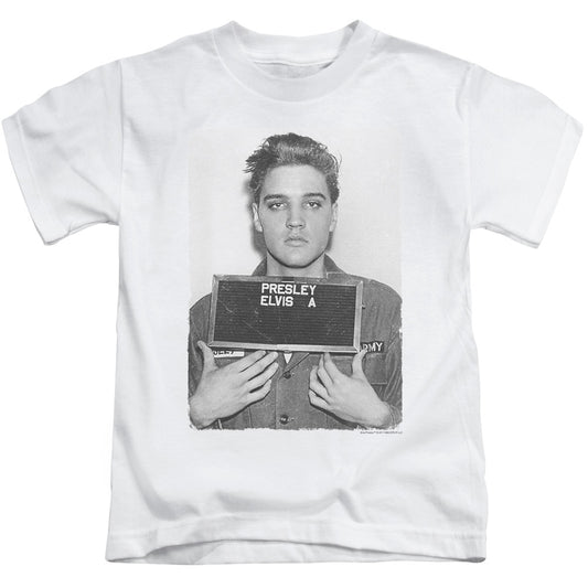 Elvis Presley Army Mug Shot Juvenile Kids Youth T Shirt White 