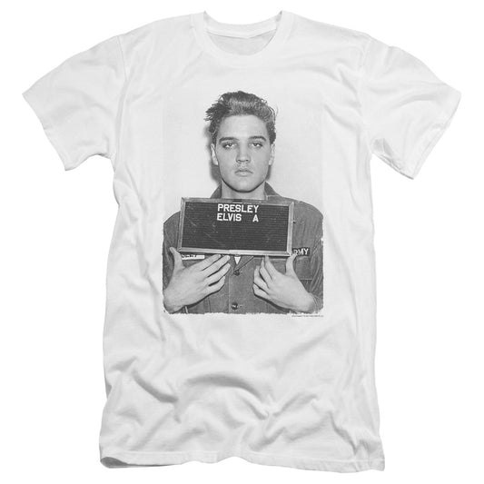 Elvis Presley Army Mug Shot Premium Bella Canvas Slim Fit Mens T Shirt White