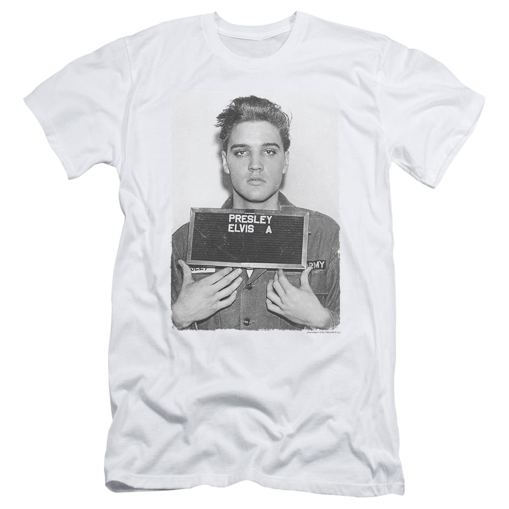 Elvis Presley Army Mug Shot Slim Fit Mens T Shirt White