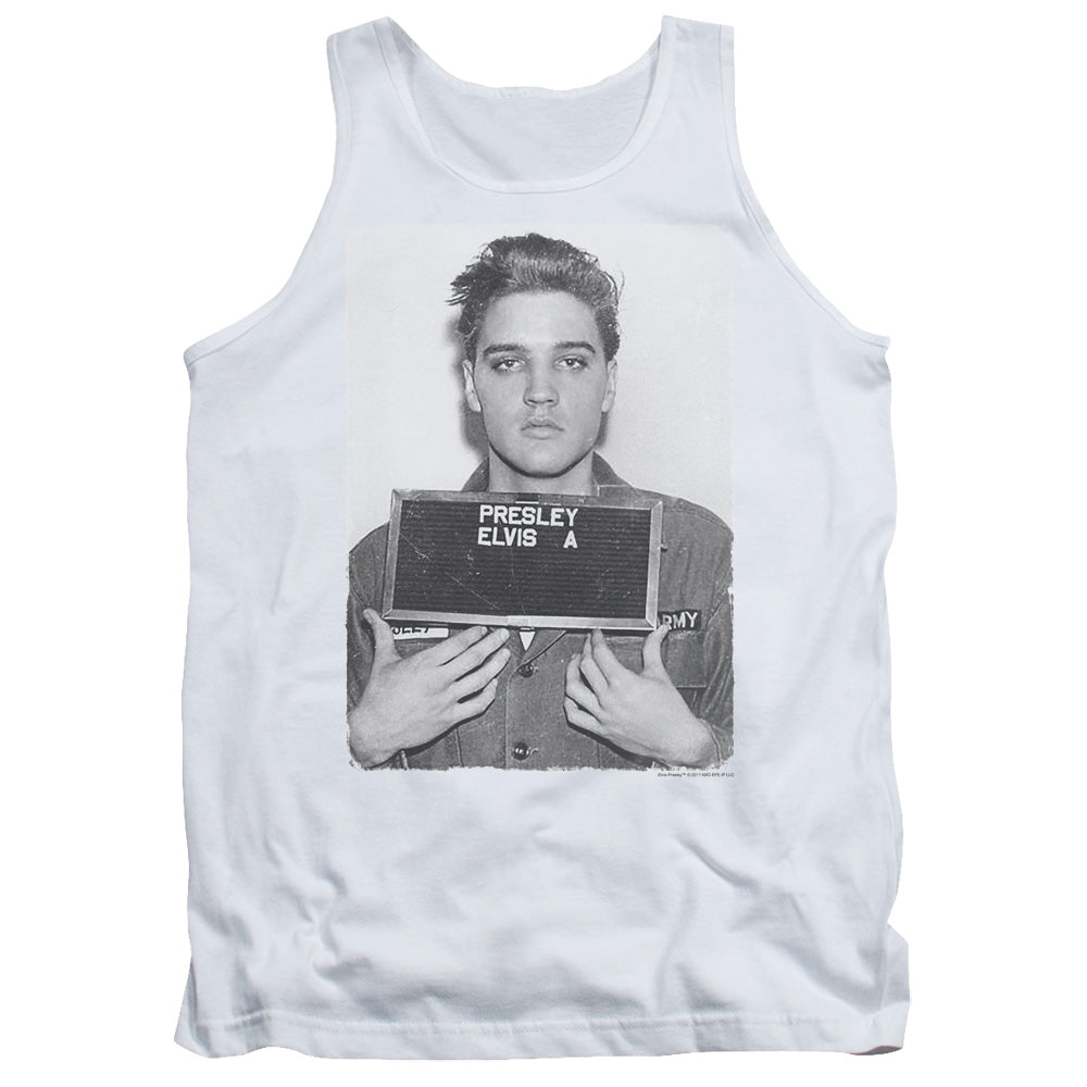 Elvis Presley Army Mug Shot Mens Tank Top Shirt White