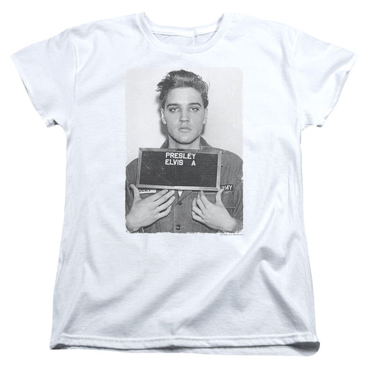 Elvis Presley Army Mug Shot Womens T Shirt White