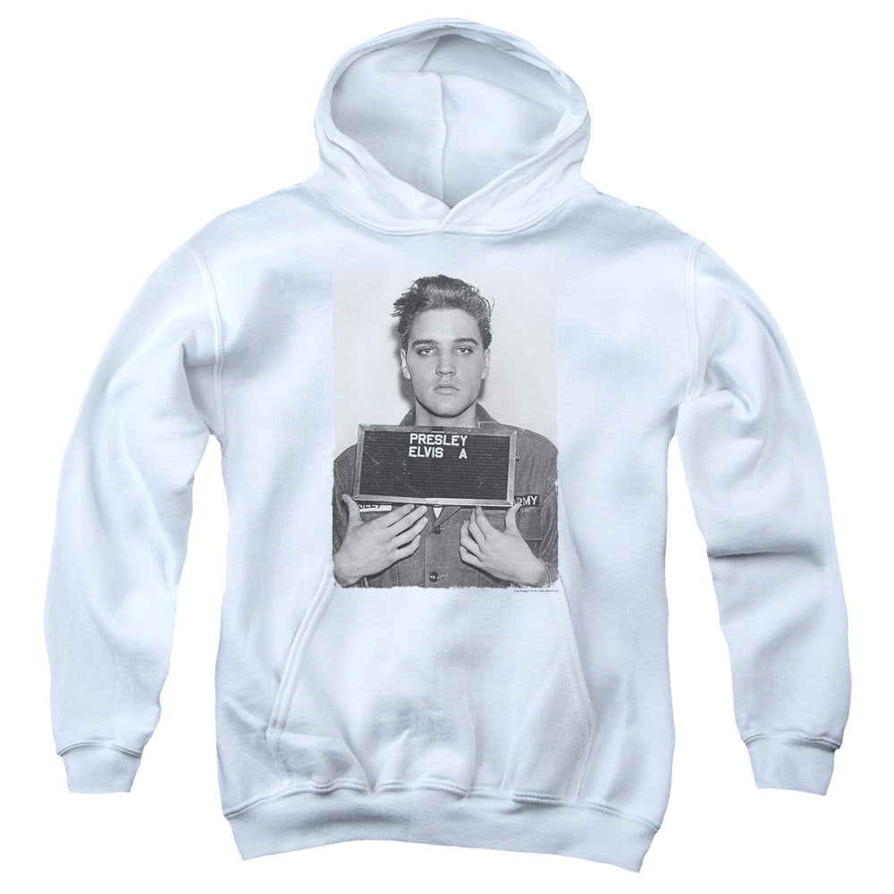 Elvis Presley Army Mug Shot Kids Youth Hoodie White