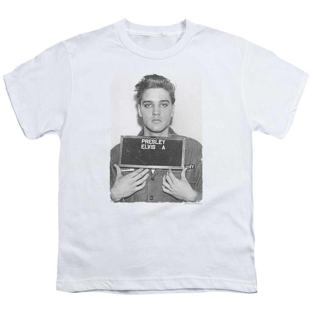 Elvis Presley Army Mug Shot Kids Youth T Shirt White