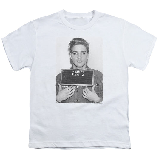 Elvis Presley Army Mug Shot Kids Youth T Shirt White