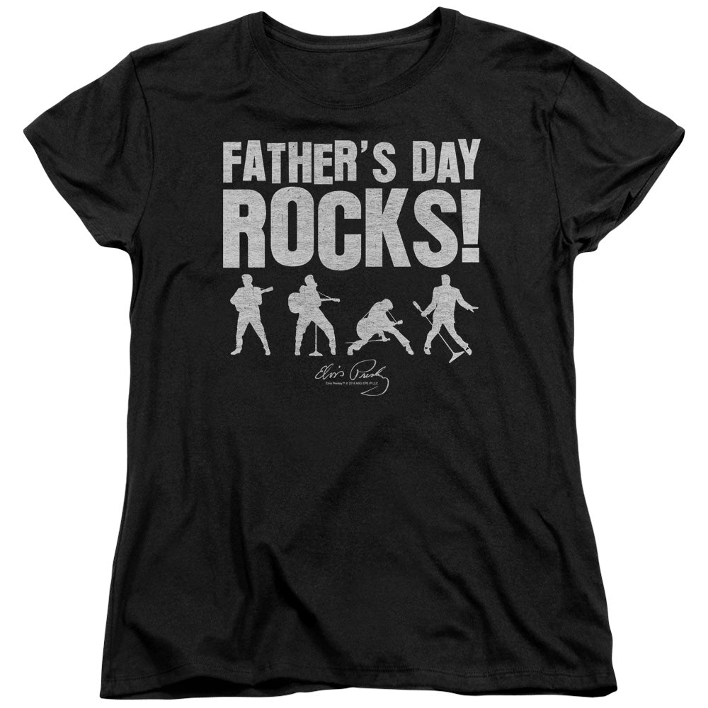 Elvis Presley Fathers Day Rocks Womens T Shirt Black