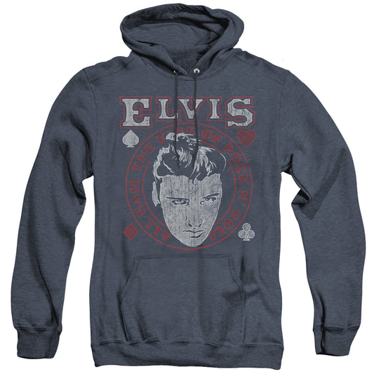 Elvis Presley Hail the King Heather Mens Hoodie Navy