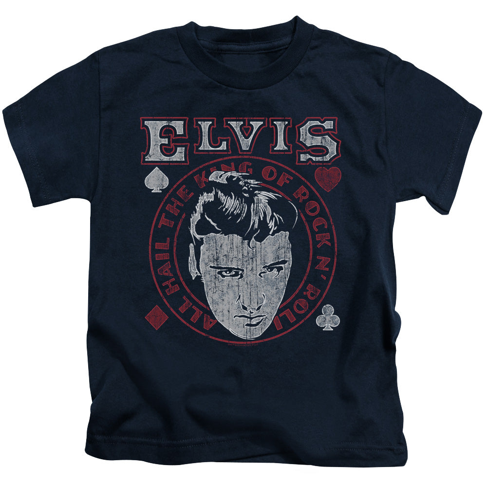 Elvis Presley Hail the King Juvenile Kids Youth T Shirt Navy 