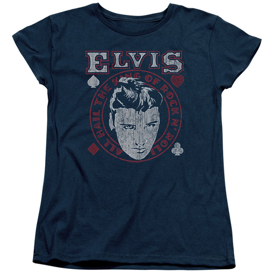Elvis Presley Hail the King Womens T Shirt Navy