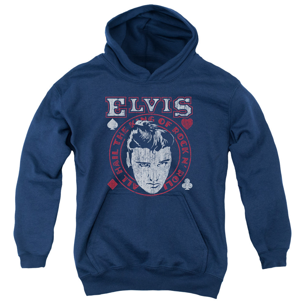 Elvis Presley Hail the King Kids Youth Hoodie Navy