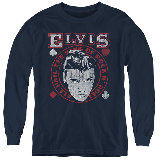 Elvis Presley Hail the King Long Sleeve Kids Youth T Shirt Navy