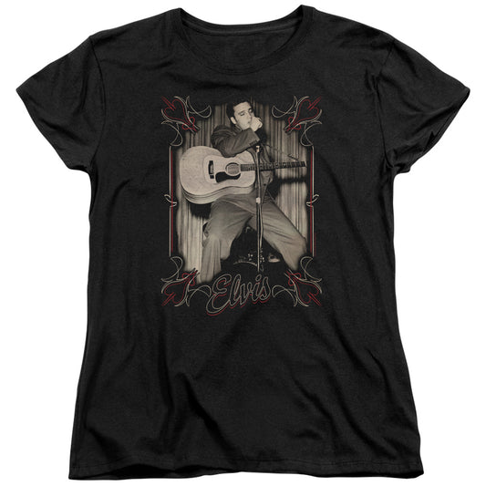 Elvis Presley Elvis Pinstripes Womens T Shirt Black