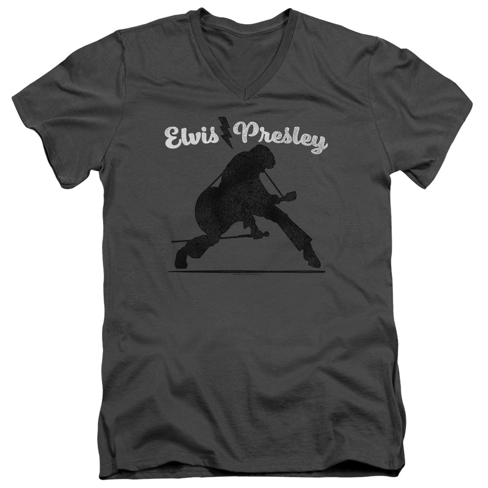 Elvis Presley Overprint Mens Slim Fit V Neck T Shirt Charcoal