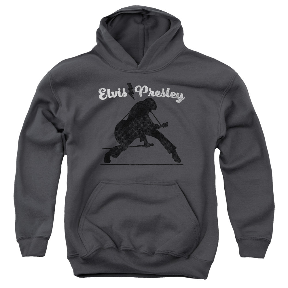 Elvis Presley Overprint Kids Youth Hoodie Charcoal