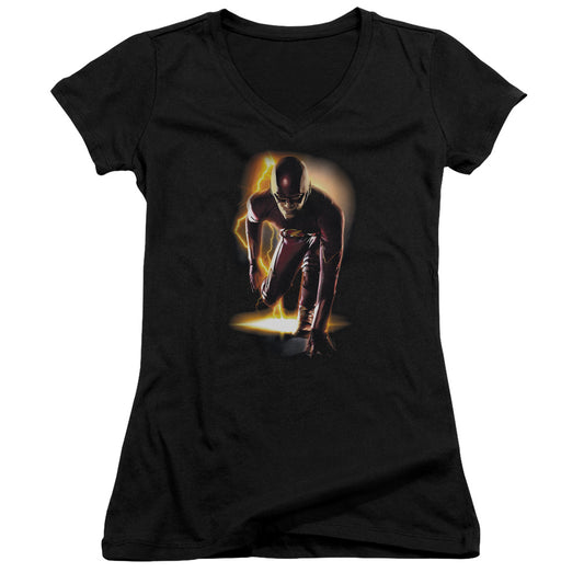 The Flash Ready Junior Sheer Cap Sleeve V-Neck Womens T Shirt Black