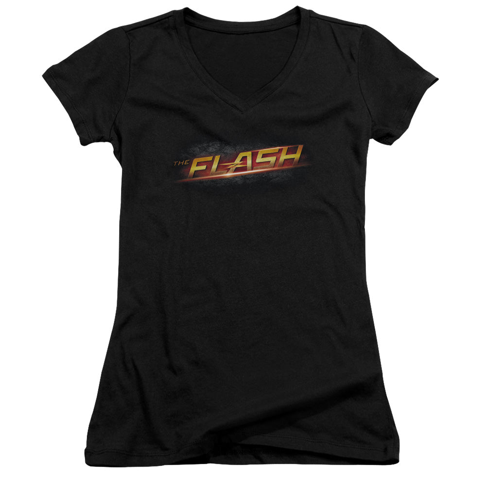 The Flash Logo Junior Sheer Cap Sleeve V-Neck Womens T Shirt Black