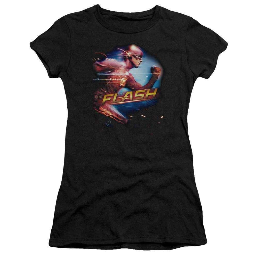 The Flash Fastest Man Junior Sheer Cap Sleeve Womens T Shirt Black