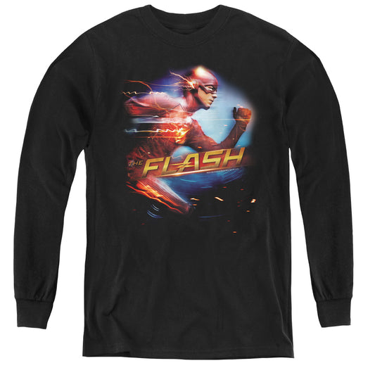 The Flash Fastest Man Long Sleeve Kids Youth T Shirt Black