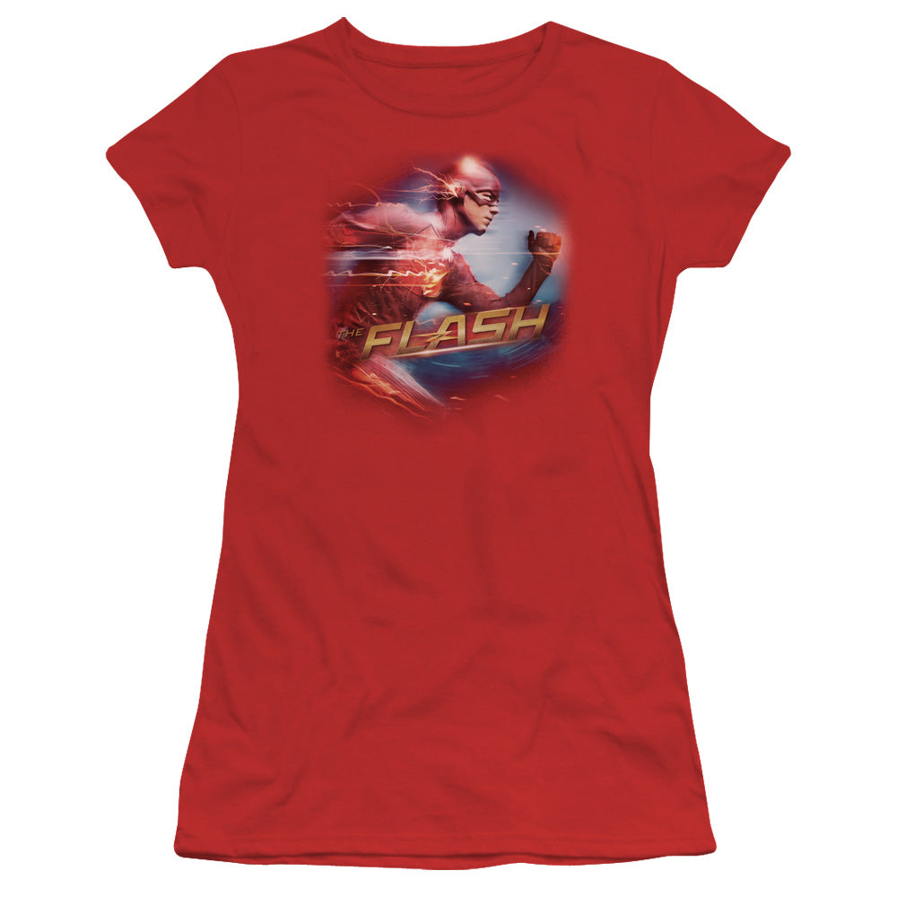 The Flash Fastest Man Junior Sheer Cap Sleeve Womens T Shirt Red