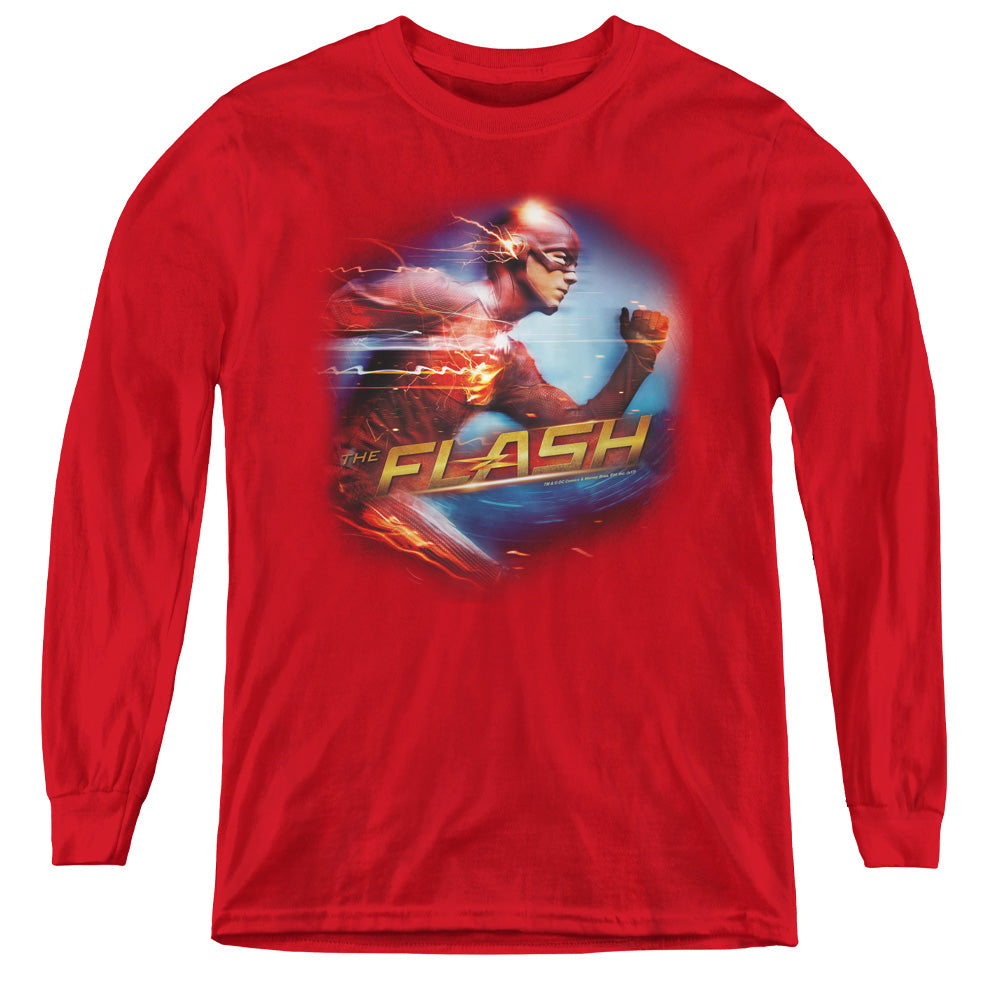 The Flash Fastest Man Long Sleeve Kids Youth T Shirt Red