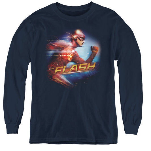 The Flash Fastest Man Long Sleeve Kids Youth T Shirt Navy