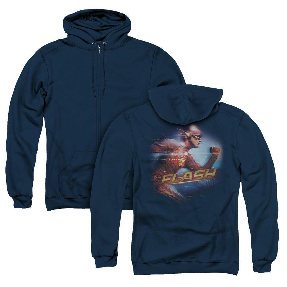 The Flash Fastest Man Back Print Zipper Mens Hoodie Navy