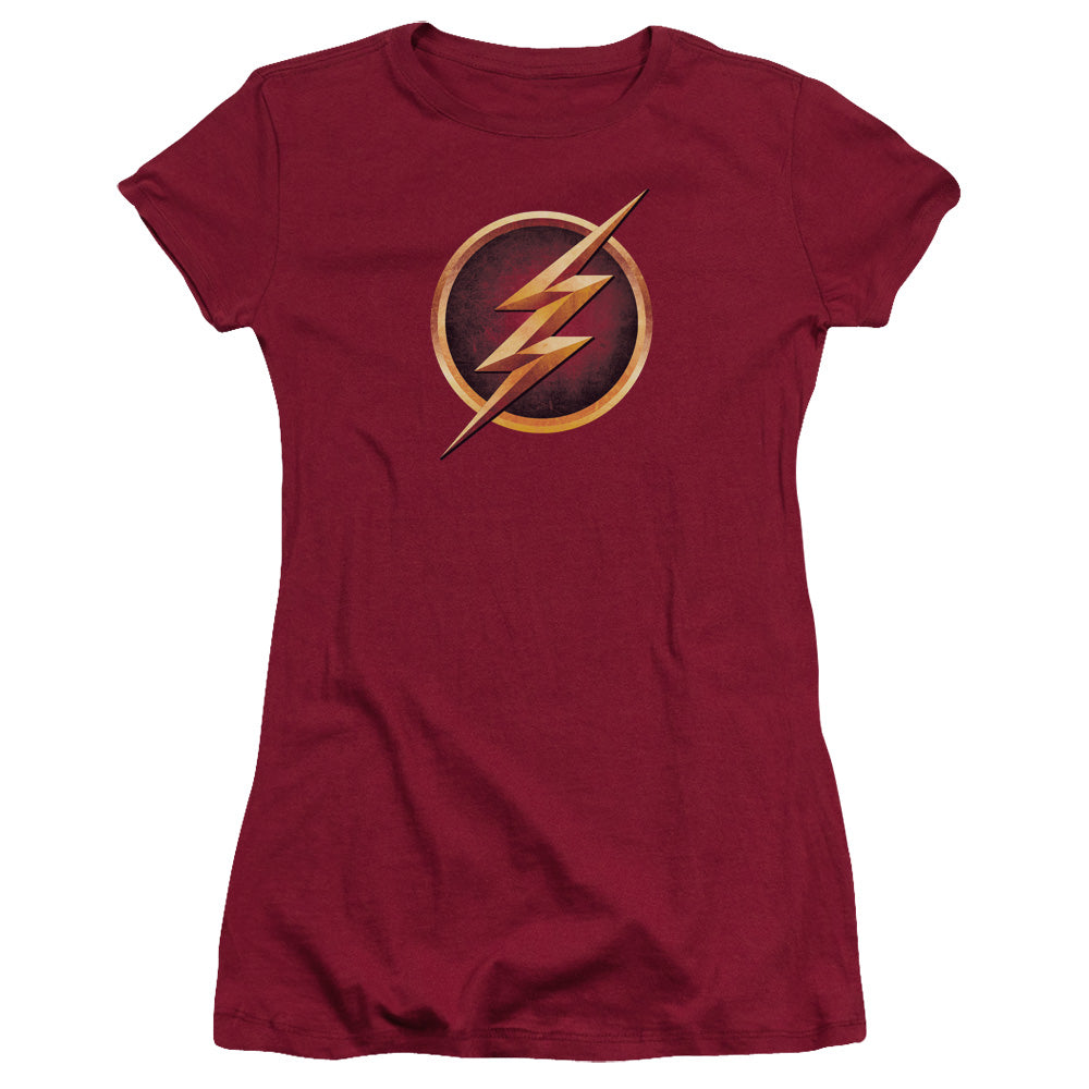 The Flash Chest Logo Junior Sheer Cap Sleeve Womens T Shirt Cardinal