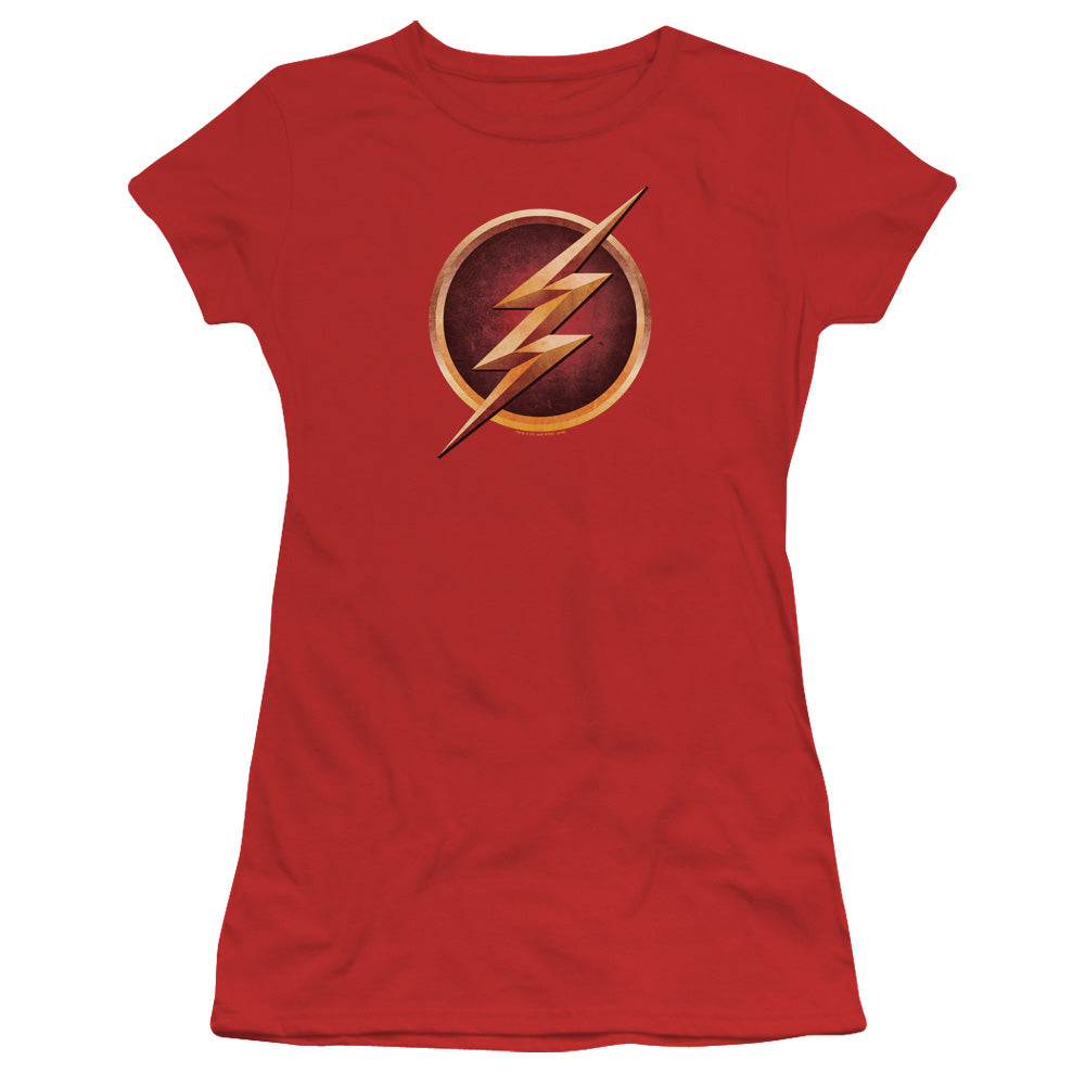 The Flash Chest Logo Junior Sheer Cap Sleeve Womens T Shirt Red