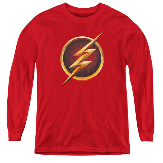 The Flash Chest Logo Long Sleeve Kids Youth T Shirt Red