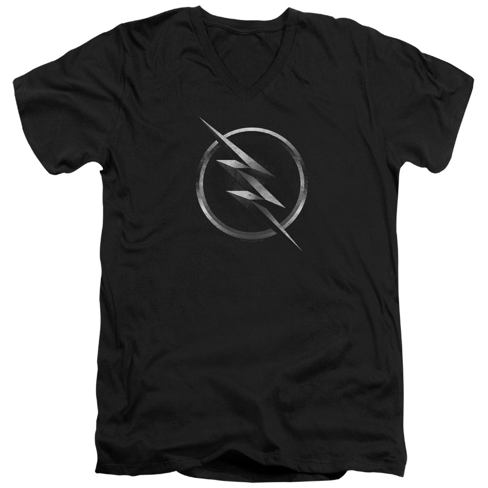 Flash Zoom Logo Mens Slim Fit V-Neck T Shirt Black