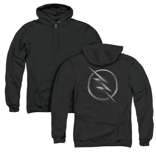 Flash Zoom Logo Back Print Zipper Mens Hoodie Black