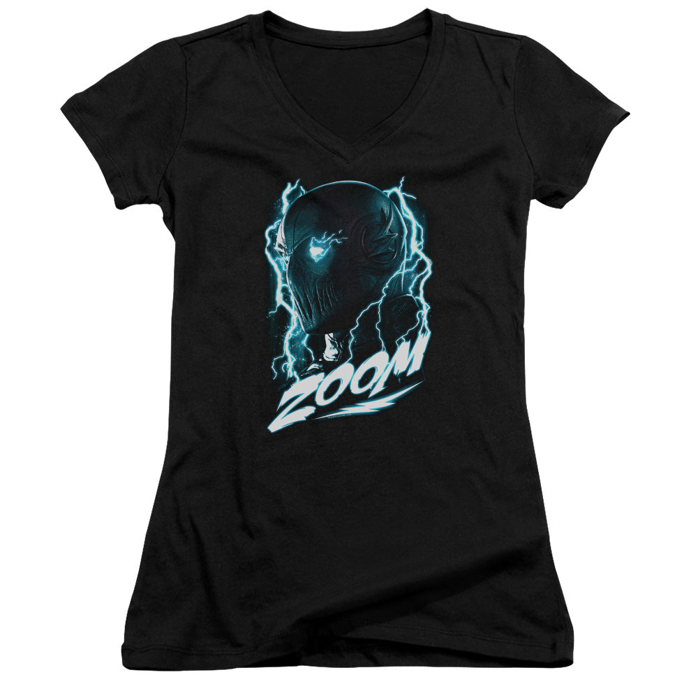 Flash Zoom Junior Sheer Cap Sleeve V-Neck Womens T Shirt Black