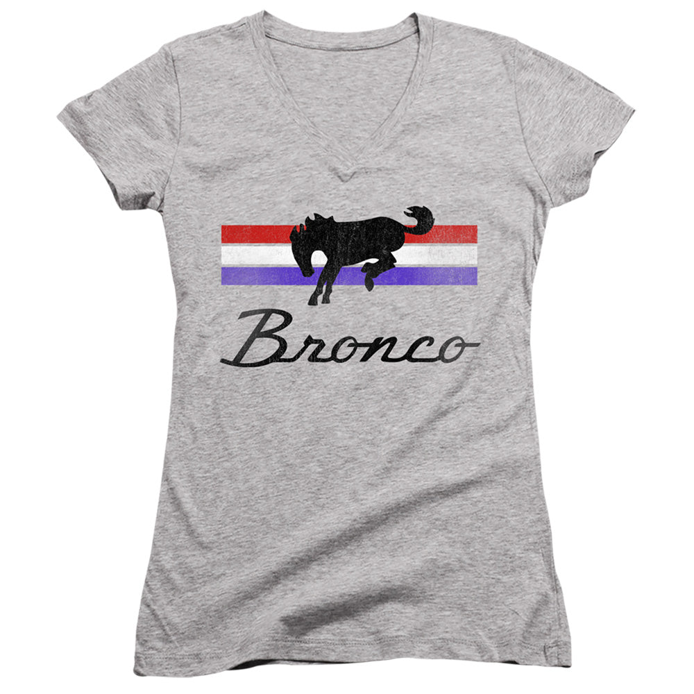 Ford Bronco Bronco Stripes Junior Sheer Cap Sleeve V-Neck Womens T Shirt Athletic Heather