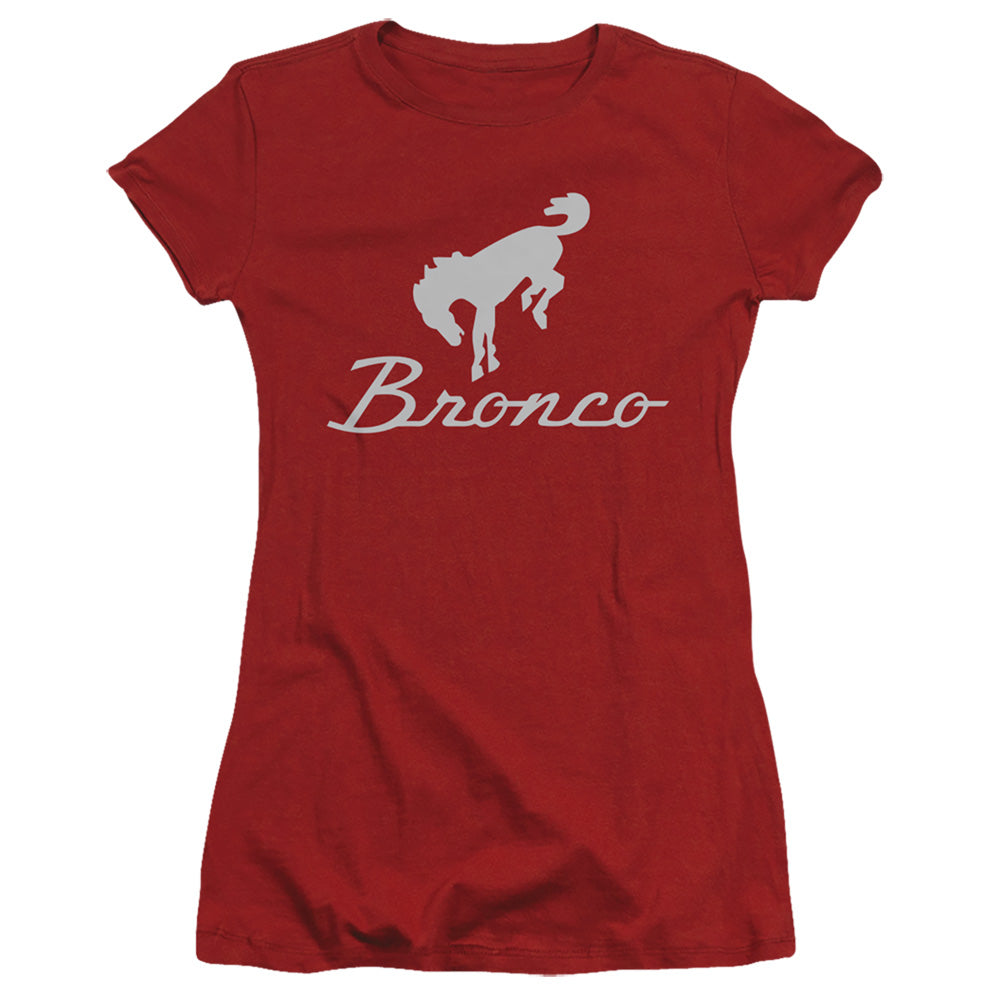 Ford Bronco Chrome Bronco Logo Junior Sheer Cap Sleeve Womens T Shirt Cardinal