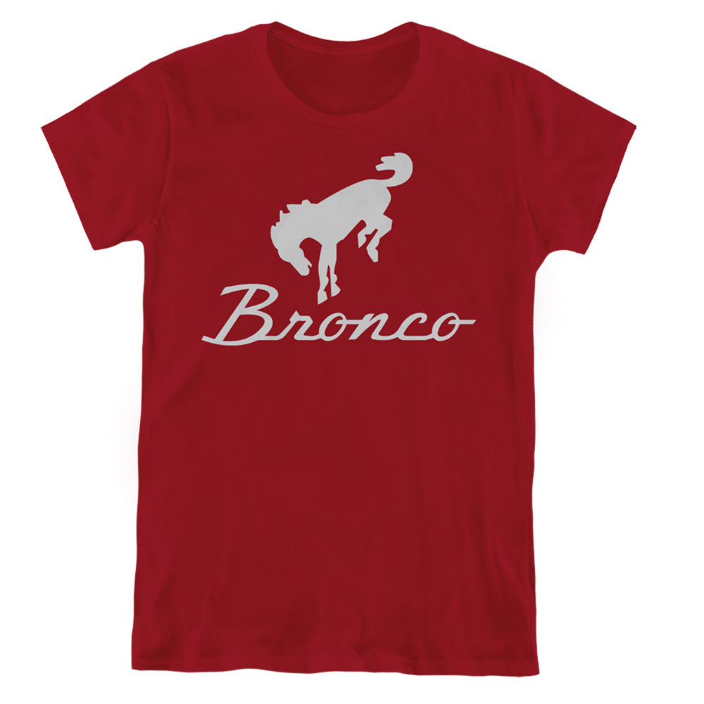 Ford Bronco Chrome Bronco Logo Womens T Shirt Cardinal