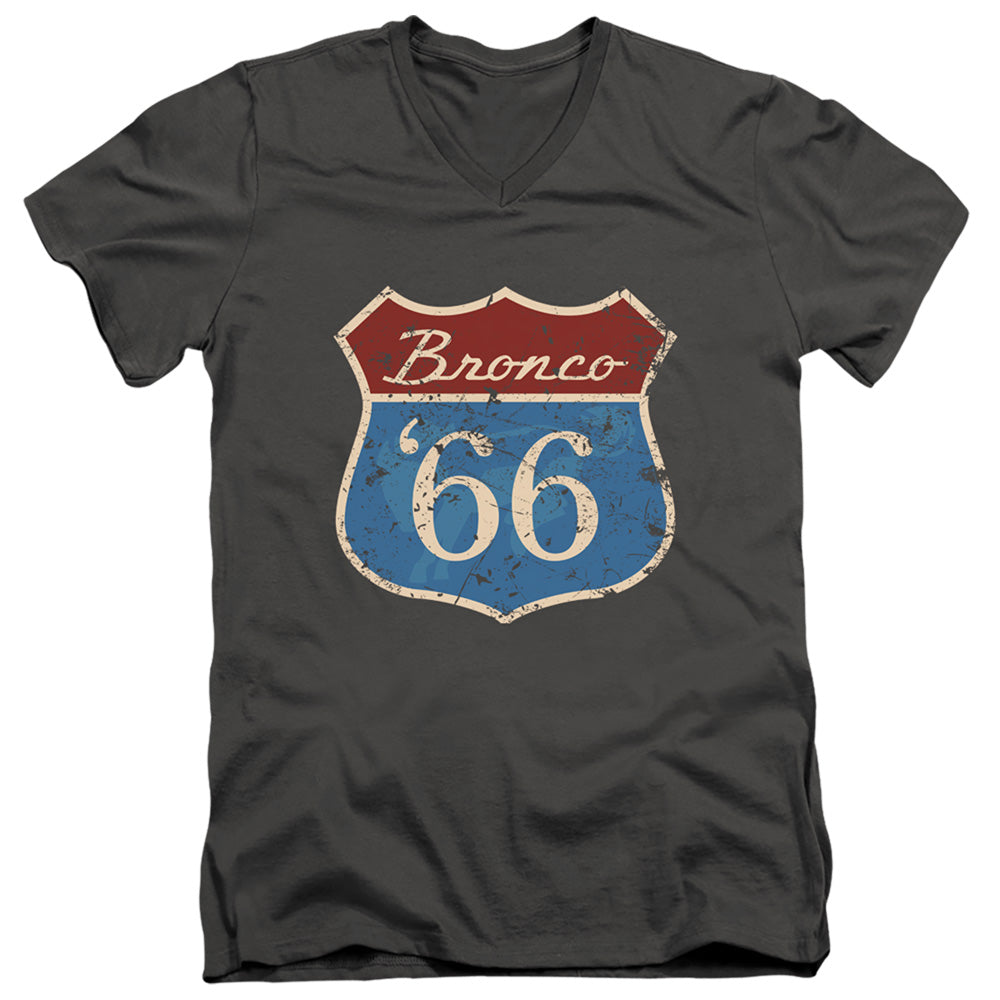 Ford Bronco Route 66 Bronco Mens Slim Fit V-Neck T Shirt Charcoal