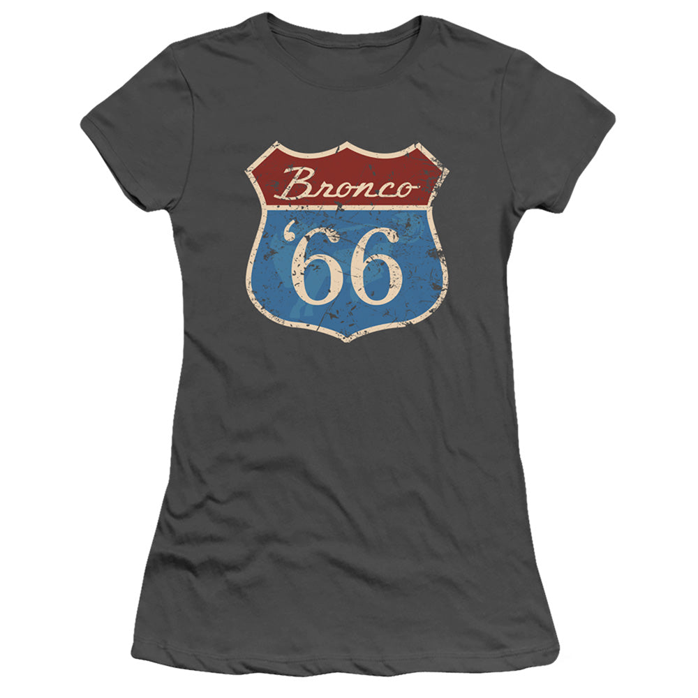 Ford Bronco Route 66 Bronco Junior Sheer Cap Sleeve Womens T Shirt Charcoal