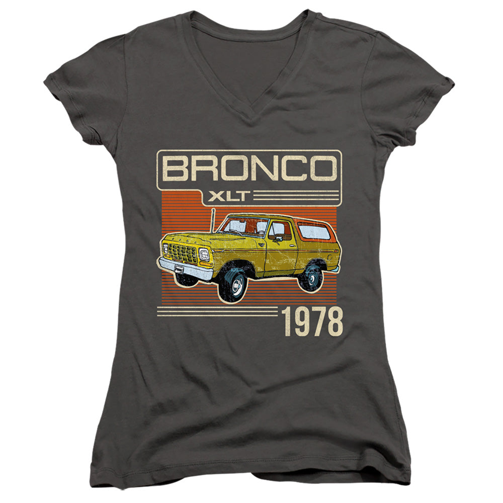 Ford Bronco Bronco 1978 Junior Sheer Cap Sleeve V-Neck Womens T Shirt Charcoal