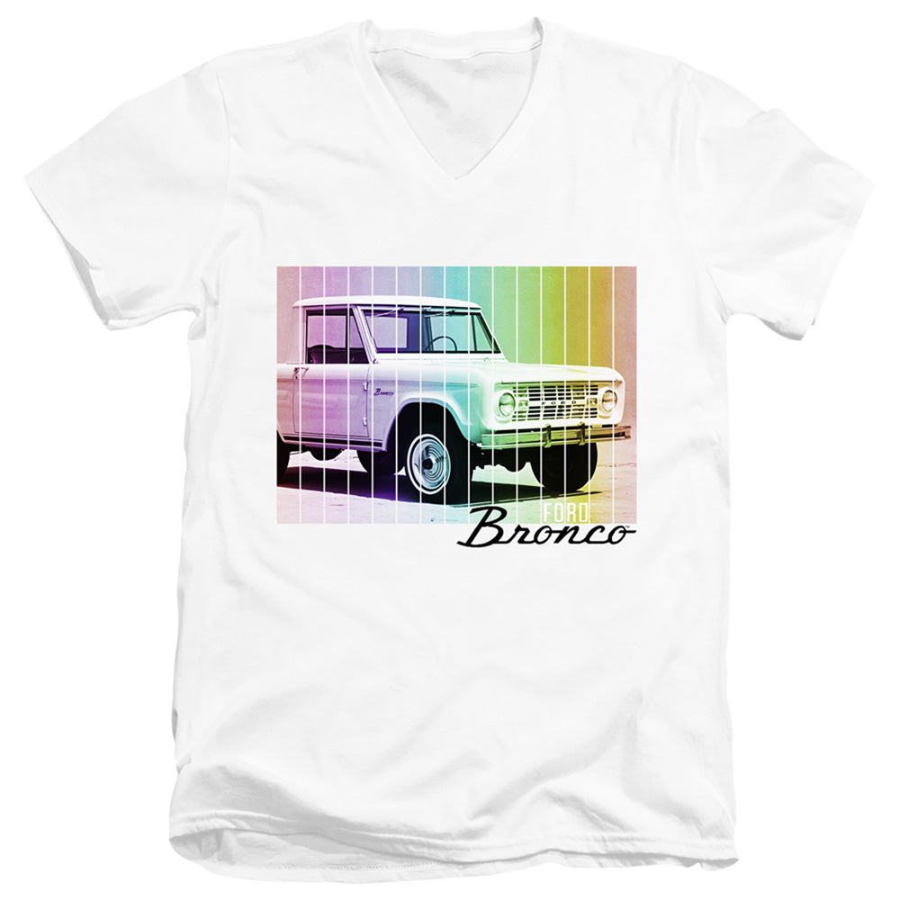 Ford Bronco Retro Rainbow Mens Slim Fit V-Neck T Shirt White