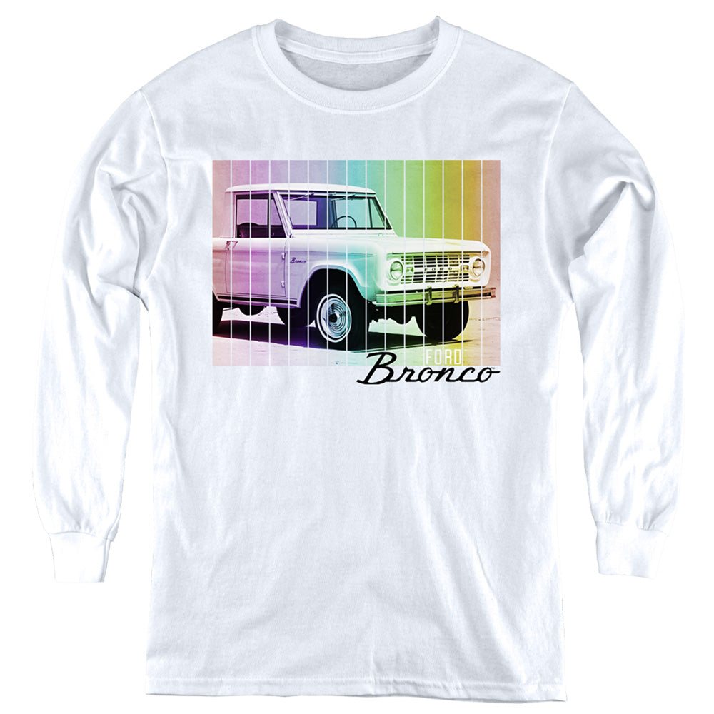 Ford Bronco Retro Rainbow Youth Long Sleeve White