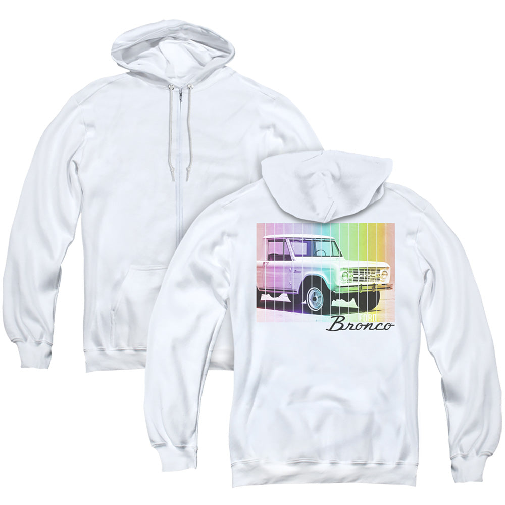 Ford Bronco Retro Rainbow (Front Back Print) Adult Zipper Hoodie White