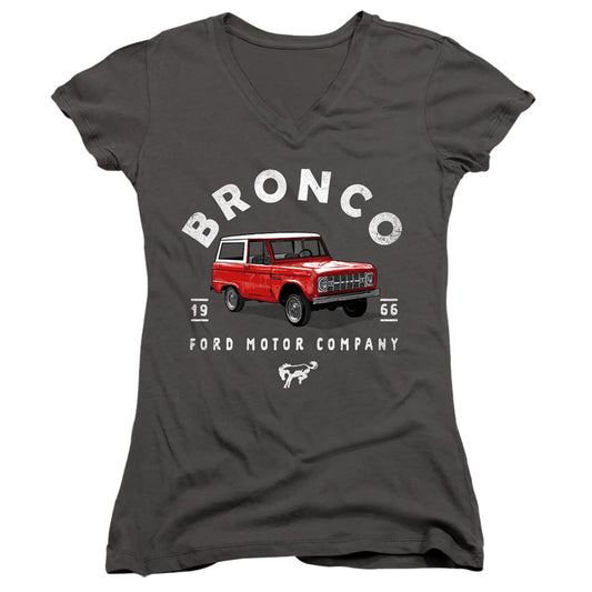 Ford Bronco Bronco Illustrated Junior Sheer Cap Sleeve V-Neck Womens T Shirt Charcoal